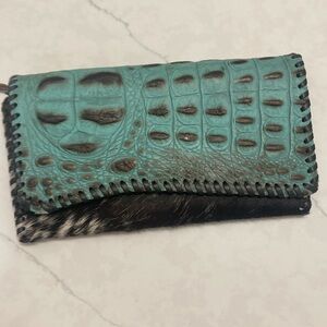 Western cowgirl cowhide and turquoise wallet